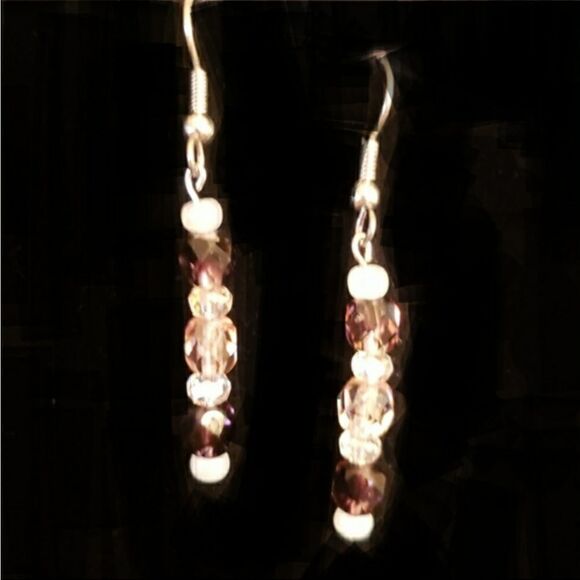 Beautiful Hand-Crafted Brown and White Drop Earrings - Picture 3 of 3